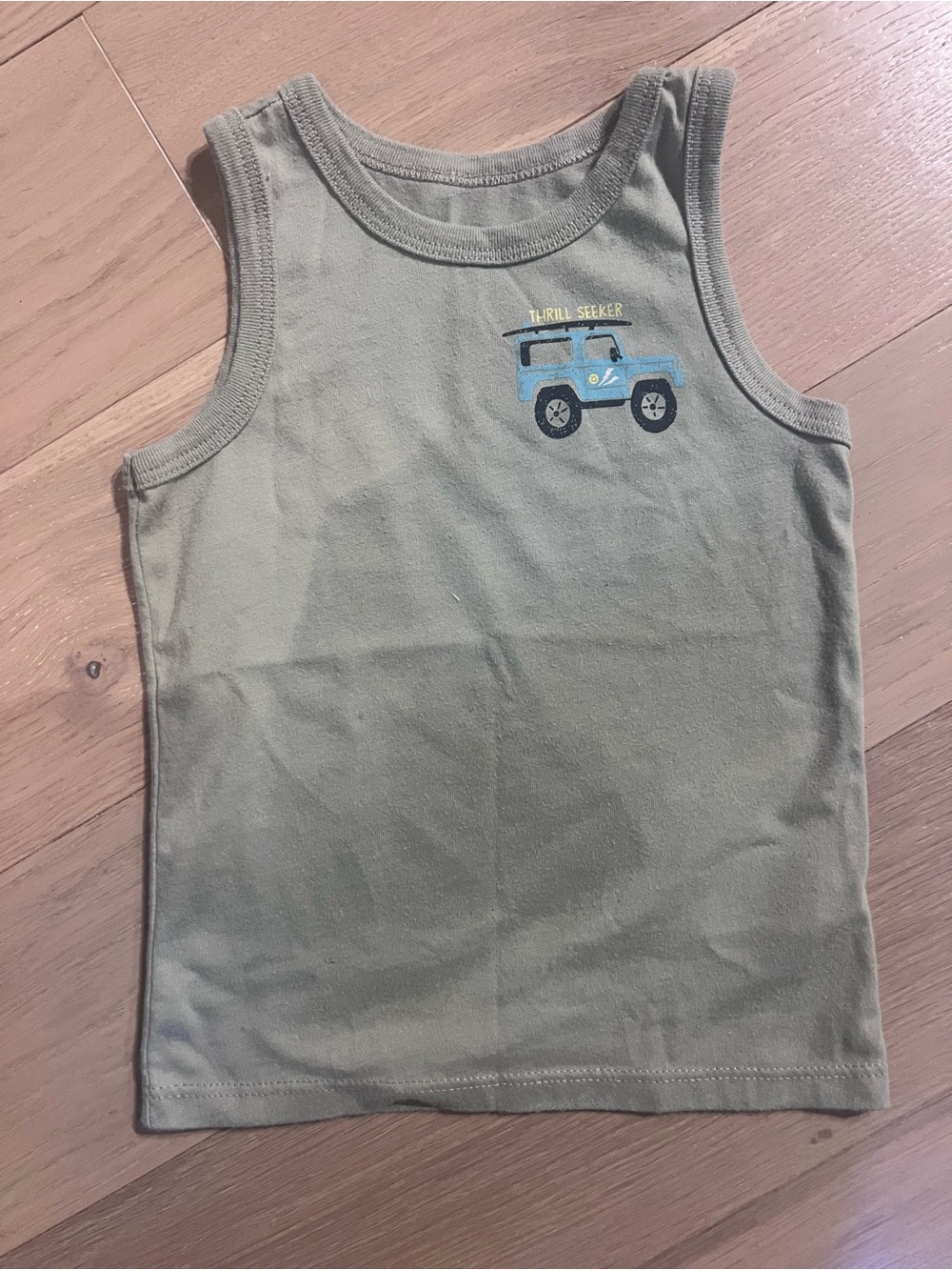 Garanimals Olive Green Tank Top with Blue Jeep Graphic